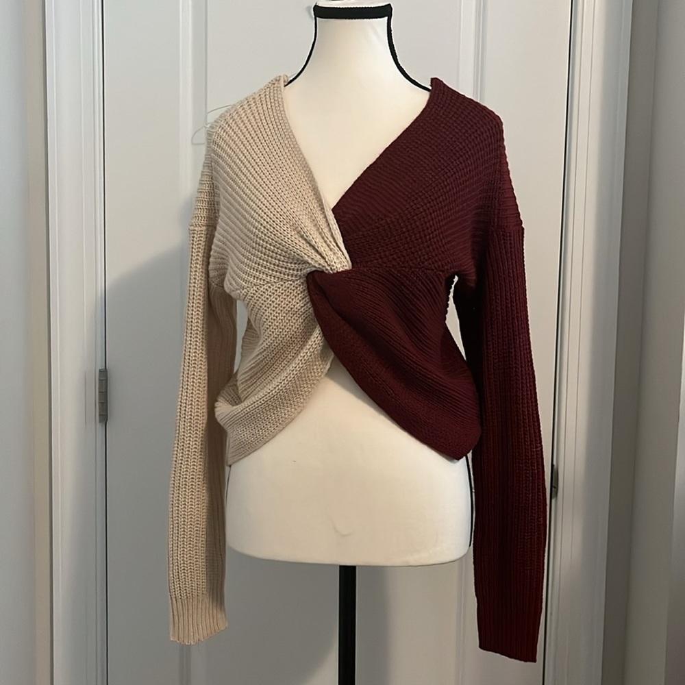 No Boundaries Two Tone Knot Front Sweater 🌟